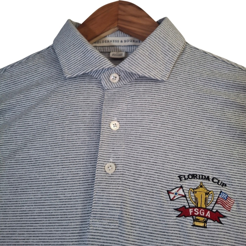 Holderness & Bourne Mens Florida Cup FSGA Golf Polo Shirt Blue Stripe Size M